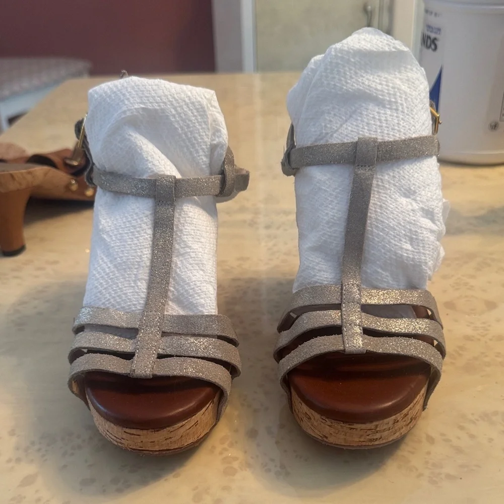 Matt Bernson Gray Strappy Cork Wedge Sandals – Women’s Size 7 - Picture 13 of 13